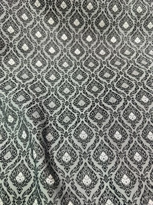 Gray Black Thai-Laos Silk Damask Traditional Fabric BTY Formal Skirts Dress - Image 1 of 4