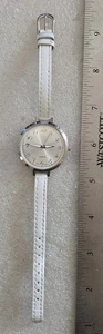 Silver Tone Dial Round Case White Faux Leather Band Watch Japan Movment - Picture 1 of 5