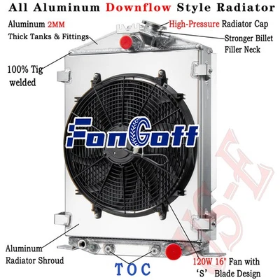 3 Row Radiator+Shroud Fan For 1932 Ford Hi/High-Boy Street Rat Rod Model B/BB/18 Foto 1 de 4