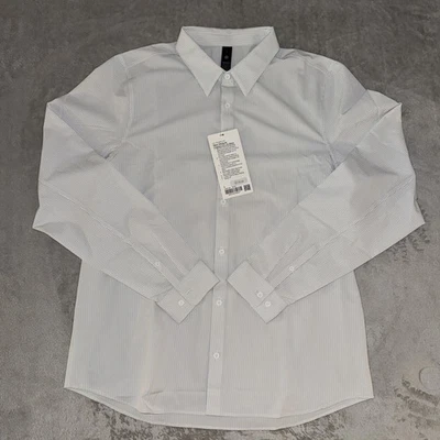 🔥NWT Men’s Lululemon New Venture Classic-Fit LS Shirt – LARGE – Wht/Blu Stripe - Image 1 of 4