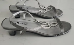 Annie Silver Strappy Kitten Heel Shoes - Size 9N/M - Picture 1 of 5