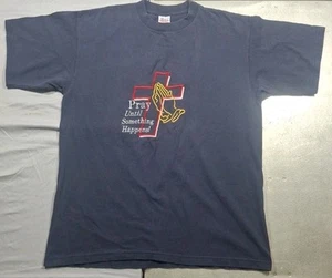 Vintage Rick’s America bestickt PRAY UNTIL SOMETHING HAPPENS BLAU Large T-Shirt - Bild 1 von 7