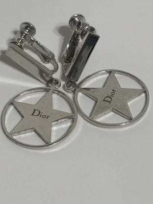 Vtg Christian Dior by John Galliano Silver Logo Star Clip Earrings - Image 1 of 4