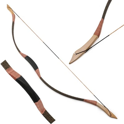 57" Traditional Recurve Bow 100lb Archery Wooden Horsebow Hunting Shooting RH LH - Image 1 of 4