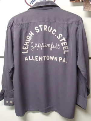 Vintage 1950s Gabardine Long-Sleeve Embroidered Bowling Shirt - Image 1 of 4