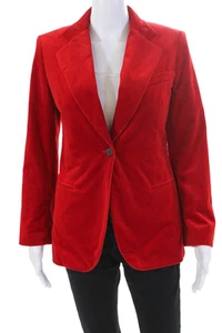 Theory Womens Stretch Velvet Cinched Wide Lapel Blazer Jacket Red Cotton Size 2 - Picture 1 of 9