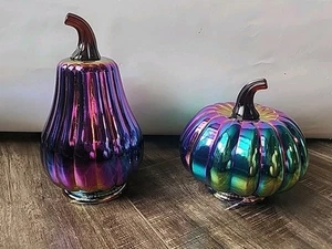2024 Target Bullseye Halloween dunkel irisierende Kürbisse Glas 2er Set NEU - Bild 1 von 1
