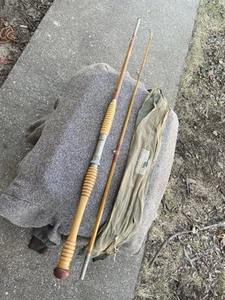 BEAUTIFUL MONTAGUE MONTEREY BAMBOO 2 PIECE 6' ROD W/RIBBED WOOD HANDLE & SOCK - Picture 1 of 17