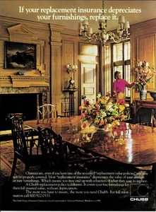 1987 CHUBB Insurance Policy Furniture Floral Vintage Magazine Print Advertising - Picture 1 of 1
