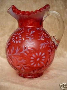 Cranberry Opalescent L.G. Wright Daisy and Fern pitcher - Picture 1 of 3