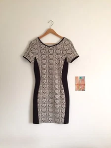 River Island Bodycon Short Sleeve Dress Beige & Black Aztec Textured Pattern - Picture 1 of 4