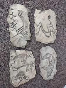 Set 4 Native American Petroglyph Cave Art Sculpture "Fragments" By John Running - Picture 1 of 13