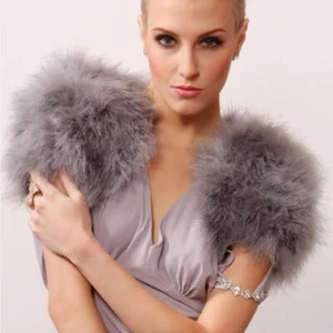 Chaqueta esponjosa Bolero Pluma Avestruz Encogimiento de Piel Alta Elegante Novia Boda - Imagen 1 de 23