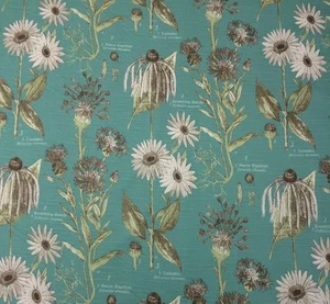 FLORAL LATIN SPECIES GLACIER BLUE AQUA MULTIPURPOSE FABRIC BY THE YARD 54"W - Picture 1 of 5