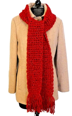 Bufanda Oro Rojo 90x5 Extra Larga Hecha a Mano Crochet Tejida a Mano Retro Metálica Nueva con Etiquetas Foto 1 de 4