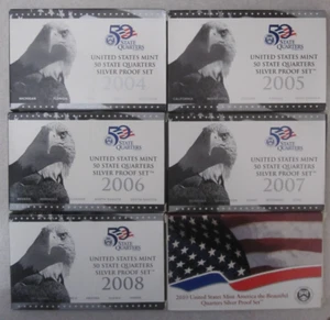 (Lot of 6) U.S. Mint Silver Proof Quarter Sets Original Mint Boxes with COA's - Picture 1 of 2