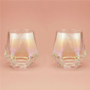 Diamant Whisky Aperitif Glas 2er Set Winkee 300ml Regenbogen Effekt schillernd - Picture 1 of 5