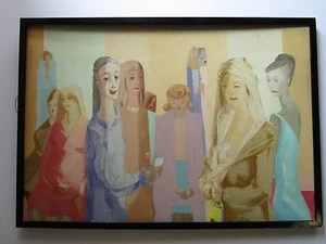 Large Mid Century Painting Modernism Women Expressionism Vintage Signed Listed - Picture 1 of 6