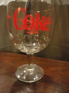COCA-COLA COKE THUMBPRINT RED LETTERING GLASS STEMMED GOBLET Vintage - Picture 1 of 9