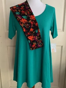 Lularoe Outfit Perfect T XS Solid Teal Green & OS Black Brown Floral Leggings - Picture 1 of 5