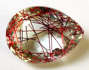 AAA+ Large Red Rutilated Quartz 69.05 Ct. Pear Cut Loose Gemstone @Women Gift - Picture 1 of 6