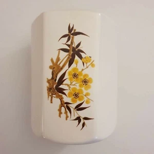 RARE AVIEMORE POTTERY HEXAGON VASE CHERRY BLOSSOM MUSTARD BROWN VGC SCOTLAND - Picture 1 of 5