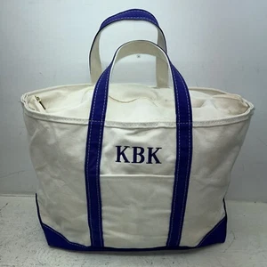 Vtg LL Bean Boat & Tote Zip Top Bag White& Blue Med/Large 17”x13”x9” - Picture 1 of 12