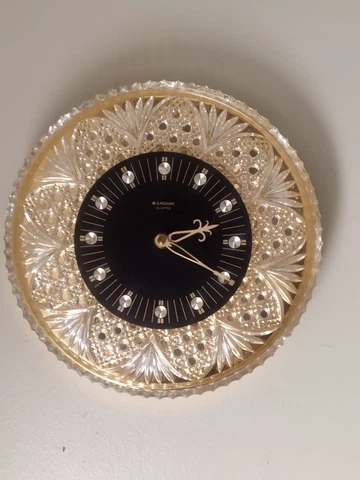 Clock Junghans 12" Wall Clock Joska Crystal Face, 24K Gold Plated Backing Runs Cover