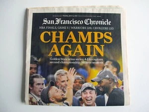 Golden State Warriors CHAMPS AGAIN San Francisco Chronicle Newspaper - June 2017 - Picture 1 of 6