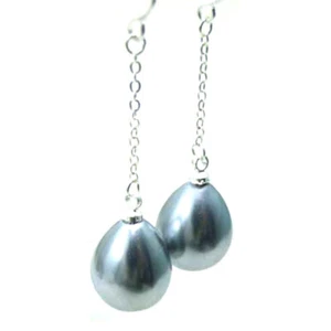 12*15mm Drop Gray Sea Shell Pearl Earring for Women Jewelry Dangle Earring 2" - Picture 1 of 5
