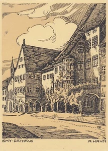 Isny Allgäu AK uralt Rathaus Künstler Hahn Bayern 2312155 - Picture 1 of 2
