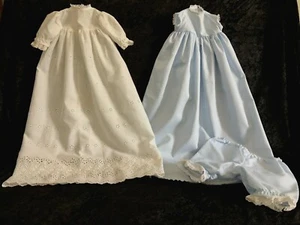 Christening Dresses Baby Hand Crafted White & Blue with Bloomers  Lot of 2 - Picture 1 of 11