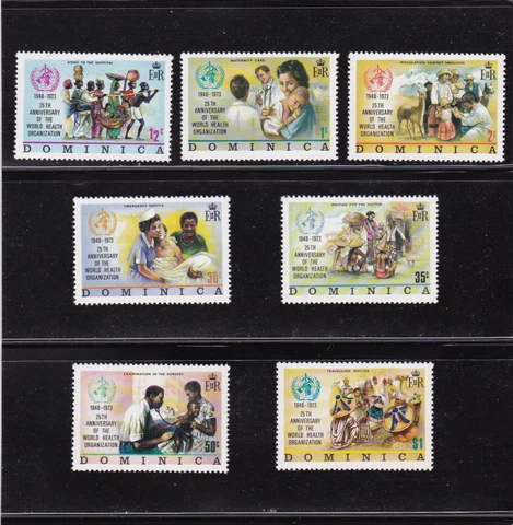 DOMINICA #361-367 MNH 25th ANNIV. WORLD HEALTH ORGANIZATION (WHO EMBLEM) Cover