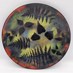 Vintage Signed Enamel On Copper Metal Art Plate Nature Fern Leaf Fall - Picture 1 of 5