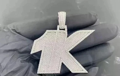 Custom 3.00 Ct Round Cut Moissanite Men's letter Pendant 14K White Gold Plated - Image 1 of 4