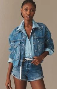 Anthropologie Pilcro Jacket Floral Embroidered Denim Jacket X Large rrp £120. - Picture 1 of 11