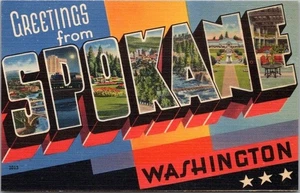 Postal de colección SPOKANE Washington carta grande multi-vista/lino Tichnor - Imagen 1 de 2