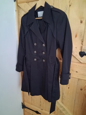 Asos Black Pleat Detail Mac/Coat. Size 6/8 - Image 1 of 4