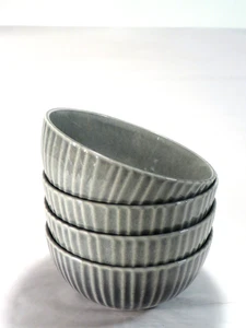 (4) Cuencos de sopa Laurie Gates gris acanalado diseño de gres California 6" - Imagen 1 de 7