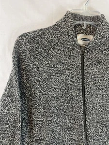 Old Navy Sweater Mens Small Black White Marled Full Zip Mock Neck Pockets - Picture 1 of 12
