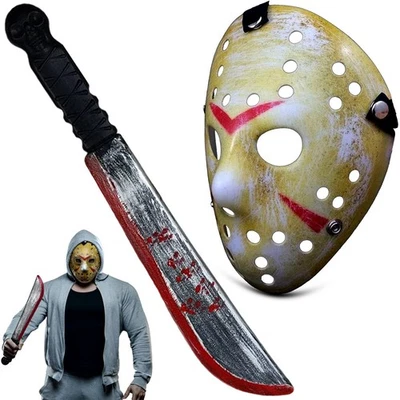 Friday the 13th Jason Voorhees Máscara y Machete Halloween Hockey Máscara y Juego de utilería Foto 1 de 4