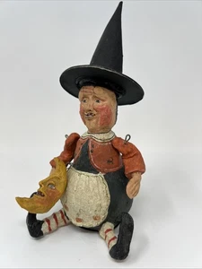 Halloween Volkskunst Poliwoggs sitzende Hexe mit Mond Figur 7 1/4" groß - Bild 1 von 7