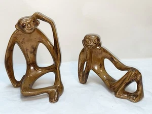 Vintage Mid-Century Ceramic Monkey/Sloth Figurine Pair Set Amber - Picture 1 of 15