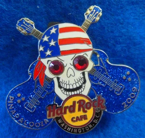 WASHINGTON RED JEWEL EYES SKULL FLAG PINAPALOOZA GUITARS 2009 Hard Rock Cafe PIN - Picture 1 of 1