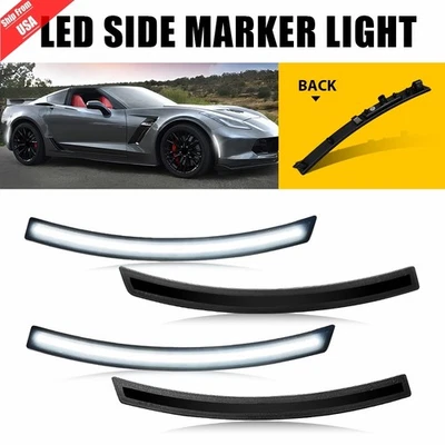 Luces de señalización laterales LED blancas delanteras traseras ahumadas para Chevrolet Corvette C7 14-19 Foto 1 de 4
