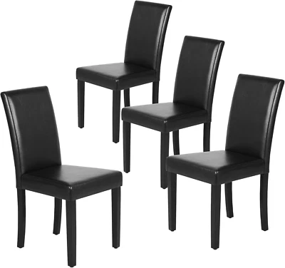 Dining Chairs Set of 4 PU Leather Upholstered Parsons Dining Chairs with Solid W - Image 1 of 4
