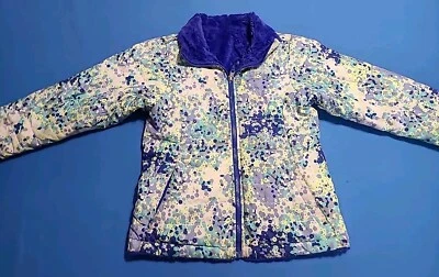 Chaqueta The North Face Niñas Talla Mediana Floral y Azul Cobalto Vellón Reversible Foto 1 de 4