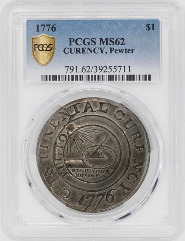 1776 CONTINENTAL CURRENCY $1 PCGS MS 62 Cover