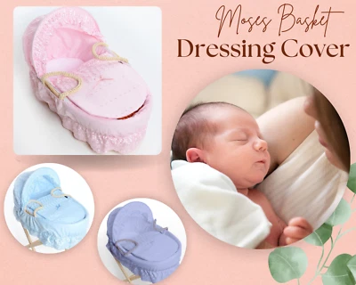 CRESCENT TEXTILE Broderie Anglaise Ersatz Moses Korb Kleiderbezug Kapuze Bettwäsche Set