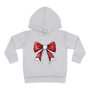 Red Bow Coquette Christmas Toddler Pullover Fleece Hoodie - Picture 1 of 20